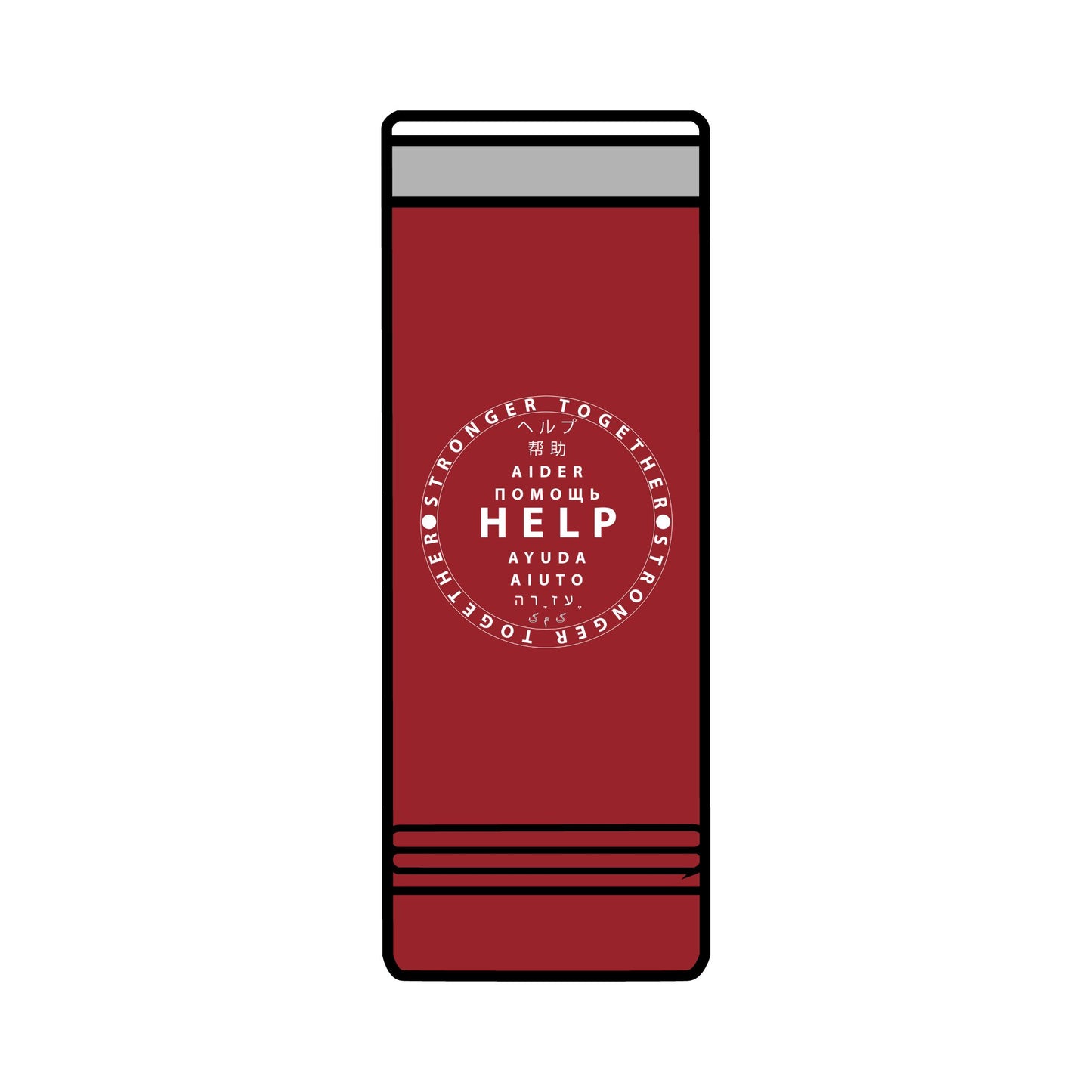 22oz Skinny Tumbler — Red 'HELP' Multilingual Support Seal