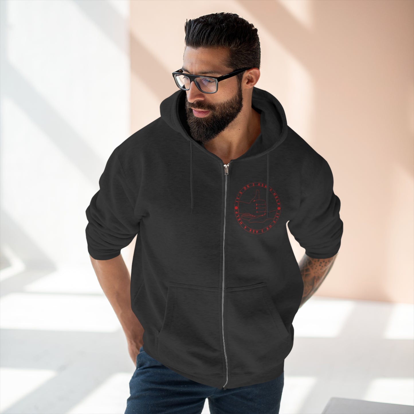 Unisex Premium Full Zip Hoodie- Red Device